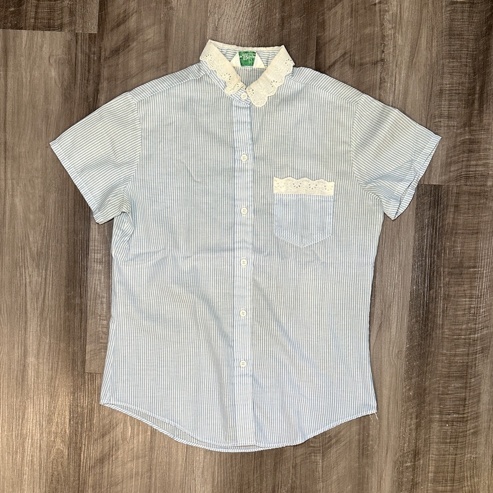Sears Jr. Bazaar Vintage Striped Blouse with Lace Collar – 70s/80s – Size Medium